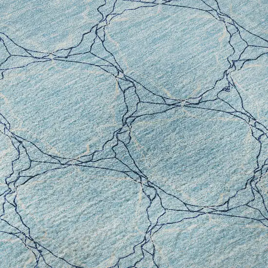 Sky Blue And Ivory Geometric Washable Area Rug With UV Protection Photo 9