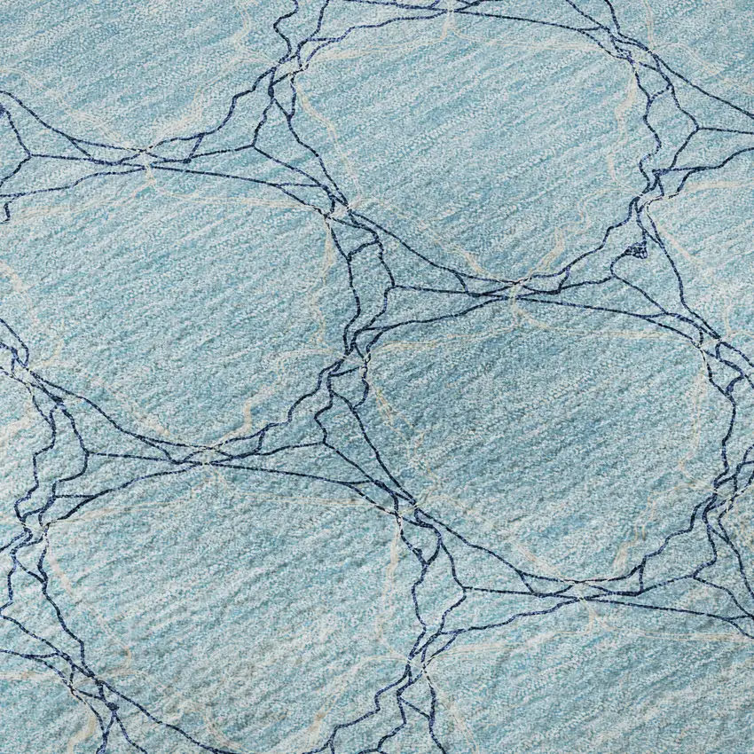Sky Blue And Ivory Geometric Washable Area Rug With UV Protection Photo 9