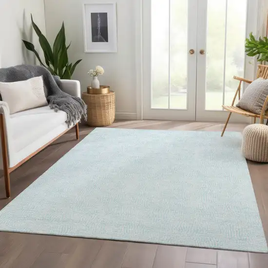 Sky Blue And Ivory Geometric Washable Area Rug With UV Protection Photo 4