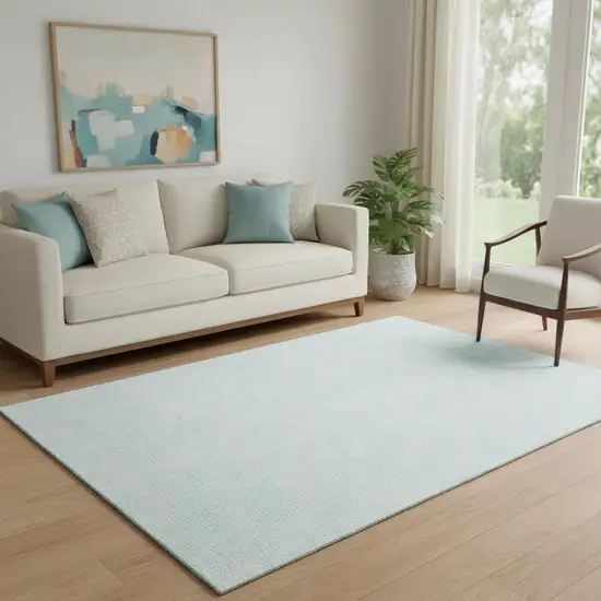 Sky Blue And Ivory Geometric Washable Area Rug With UV Protection Photo 2