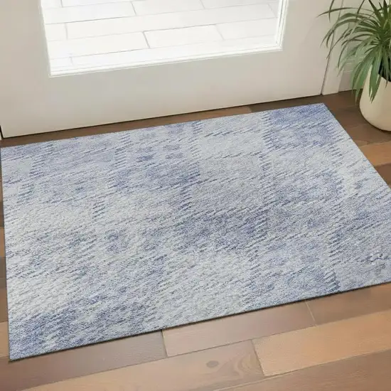 Sky Blue And Ivory Geometric Washable Area Rug With UV Protection Photo 2