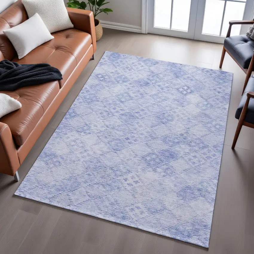 Sky Blue And Ivory Geometric Washable Area Rug With UV Protection Photo 4