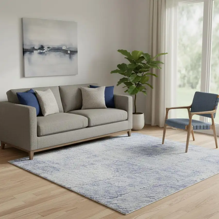 Sky Blue And Ivory Geometric Washable Area Rug With UV Protection Photo 2