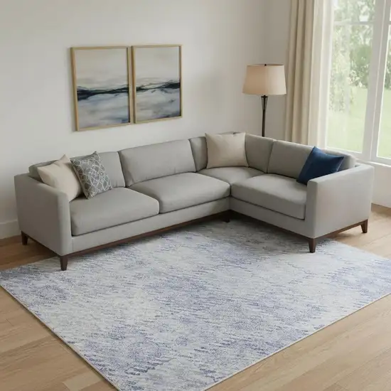 Sky Blue And Ivory Geometric Washable Area Rug With UV Protection Photo 2