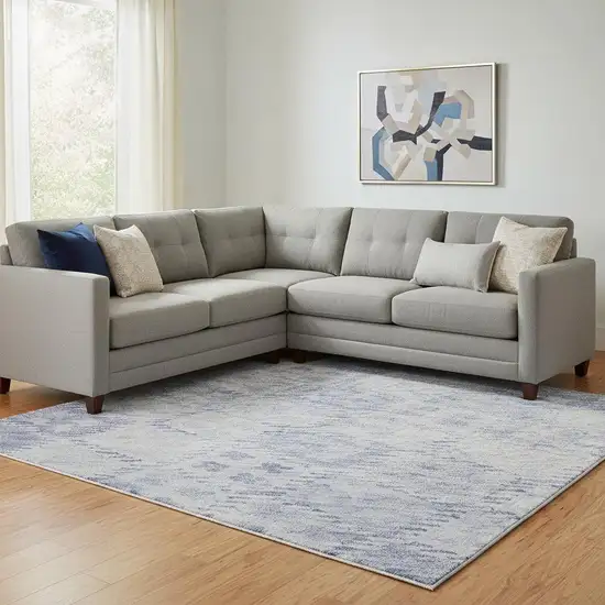 Sky Blue And Ivory Geometric Washable Area Rug With UV Protection Photo 2