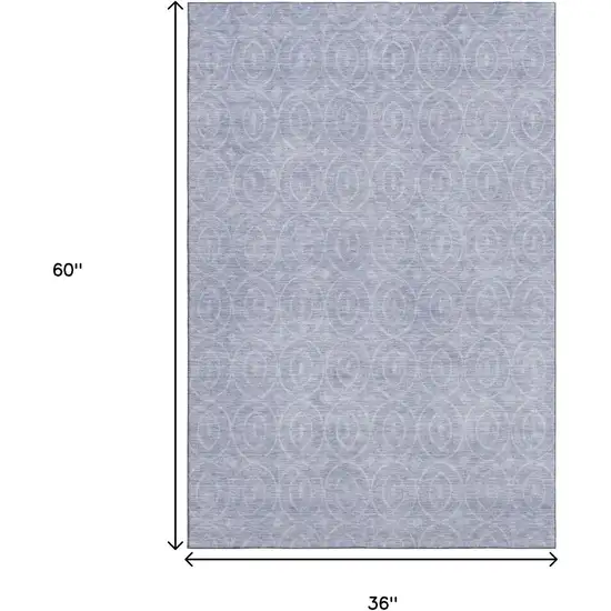 Sky Blue And Ivory Geometric Washable Area Rug With UV Protection Photo 3