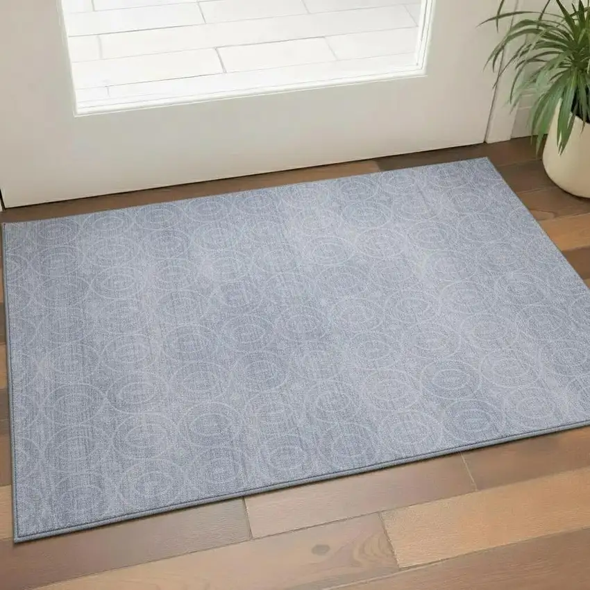 Sky Blue And Ivory Geometric Washable Area Rug With UV Protection Photo 2