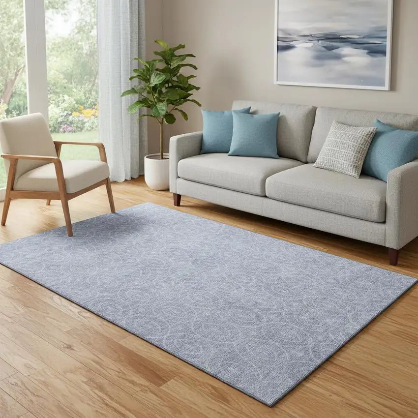 Sky Blue And Ivory Geometric Washable Area Rug With UV Protection Photo 2