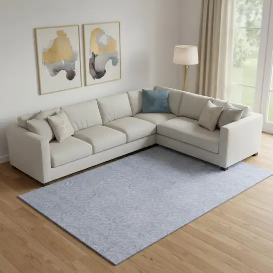 Sky Blue And Ivory Geometric Washable Area Rug With UV Protection Photo 2