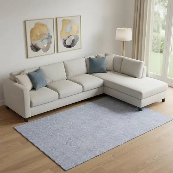 Sky Blue And Ivory Geometric Washable Area Rug With UV Protection Photo 2