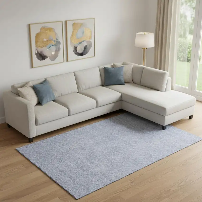 Sky Blue And Ivory Geometric Washable Area Rug With UV Protection Photo 2