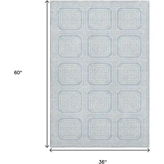 Sky Blue And Ivory Geometric Washable Area Rug With UV Protection Photo 3