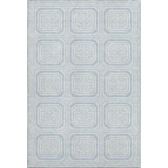 Sky Blue And Ivory Geometric Washable Area Rug With UV Protection Photo 1