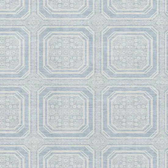 Sky Blue And Ivory Geometric Washable Area Rug With UV Protection Photo 2