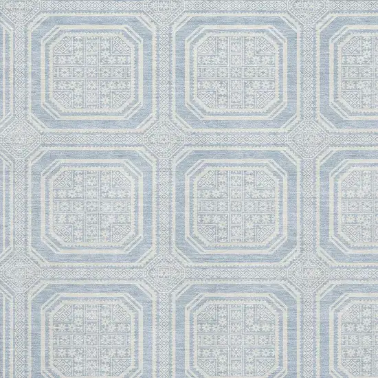 Sky Blue And Ivory Geometric Washable Area Rug With UV Protection Photo 2