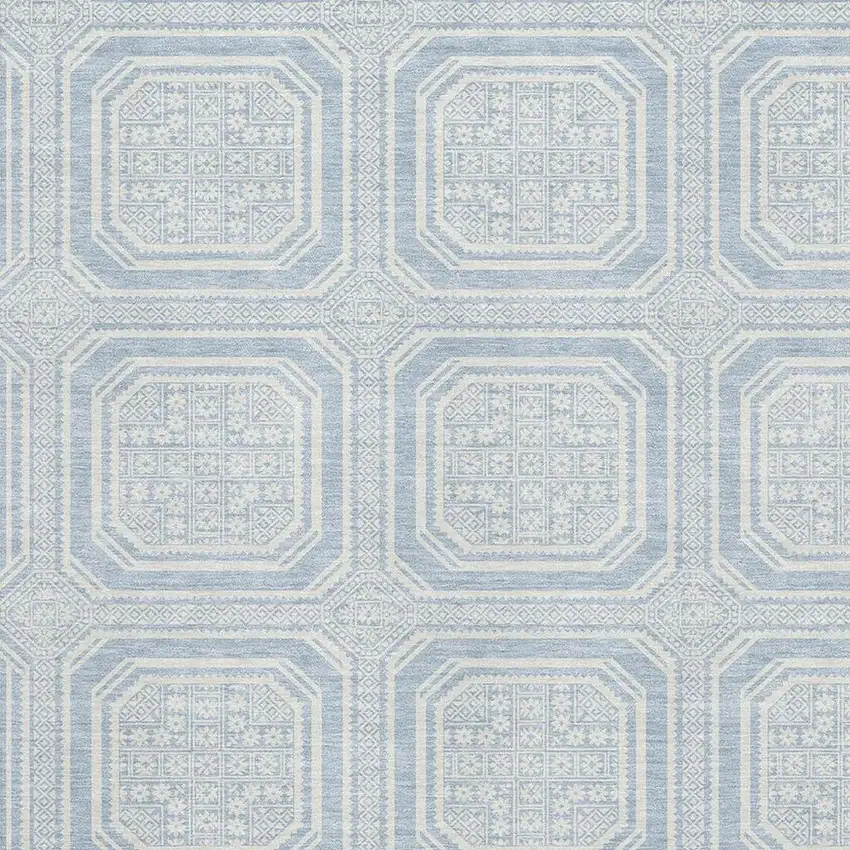 Sky Blue And Ivory Geometric Washable Area Rug With UV Protection Photo 2