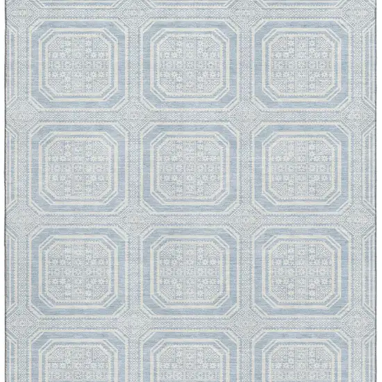 Sky Blue And Ivory Geometric Washable Area Rug With UV Protection Photo 3