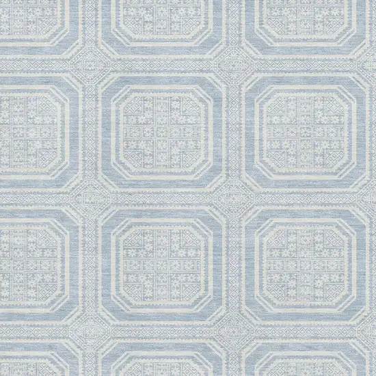 Sky Blue And Ivory Geometric Washable Area Rug With UV Protection Photo 2