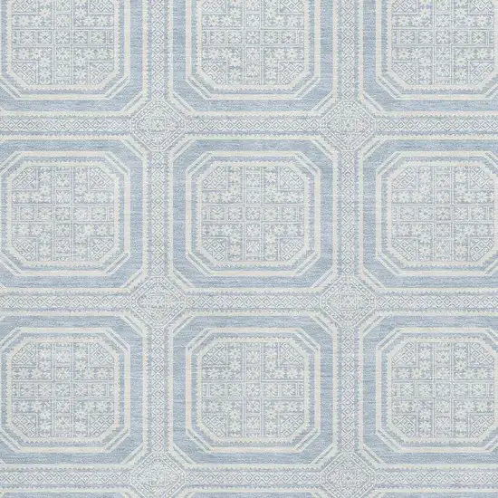 Sky Blue And Ivory Geometric Washable Area Rug With UV Protection Photo 3