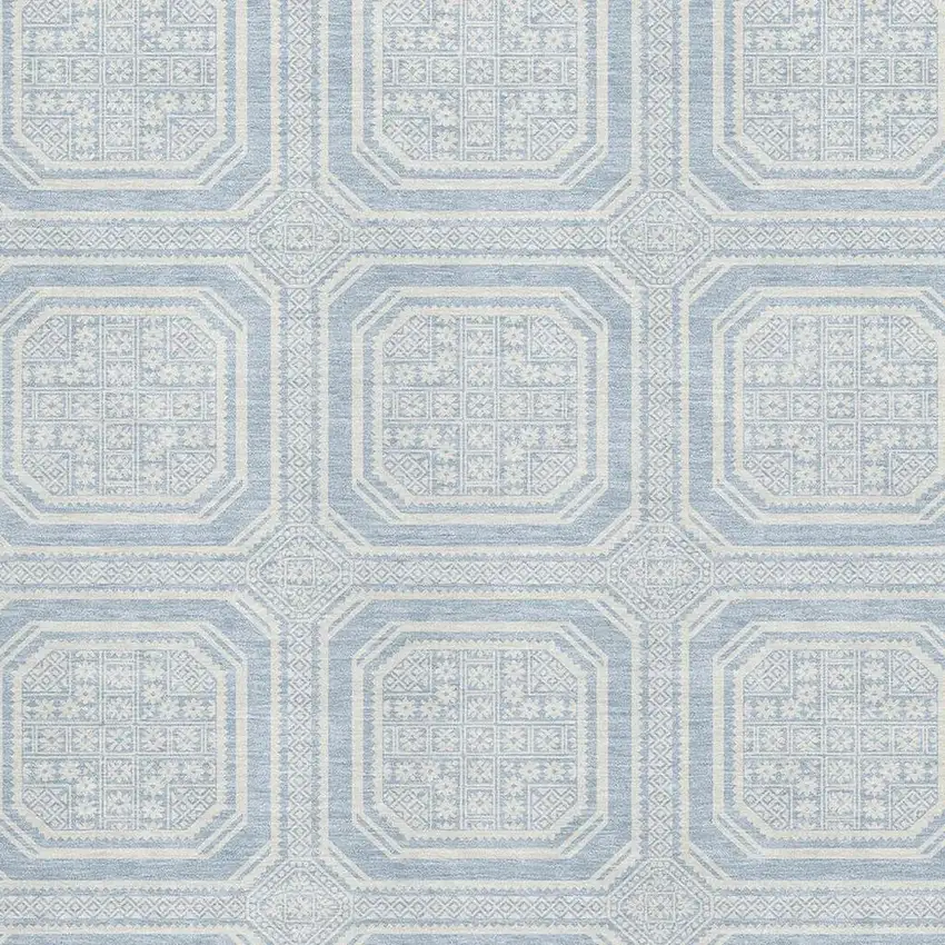 Sky Blue And Ivory Geometric Washable Area Rug With UV Protection Photo 3