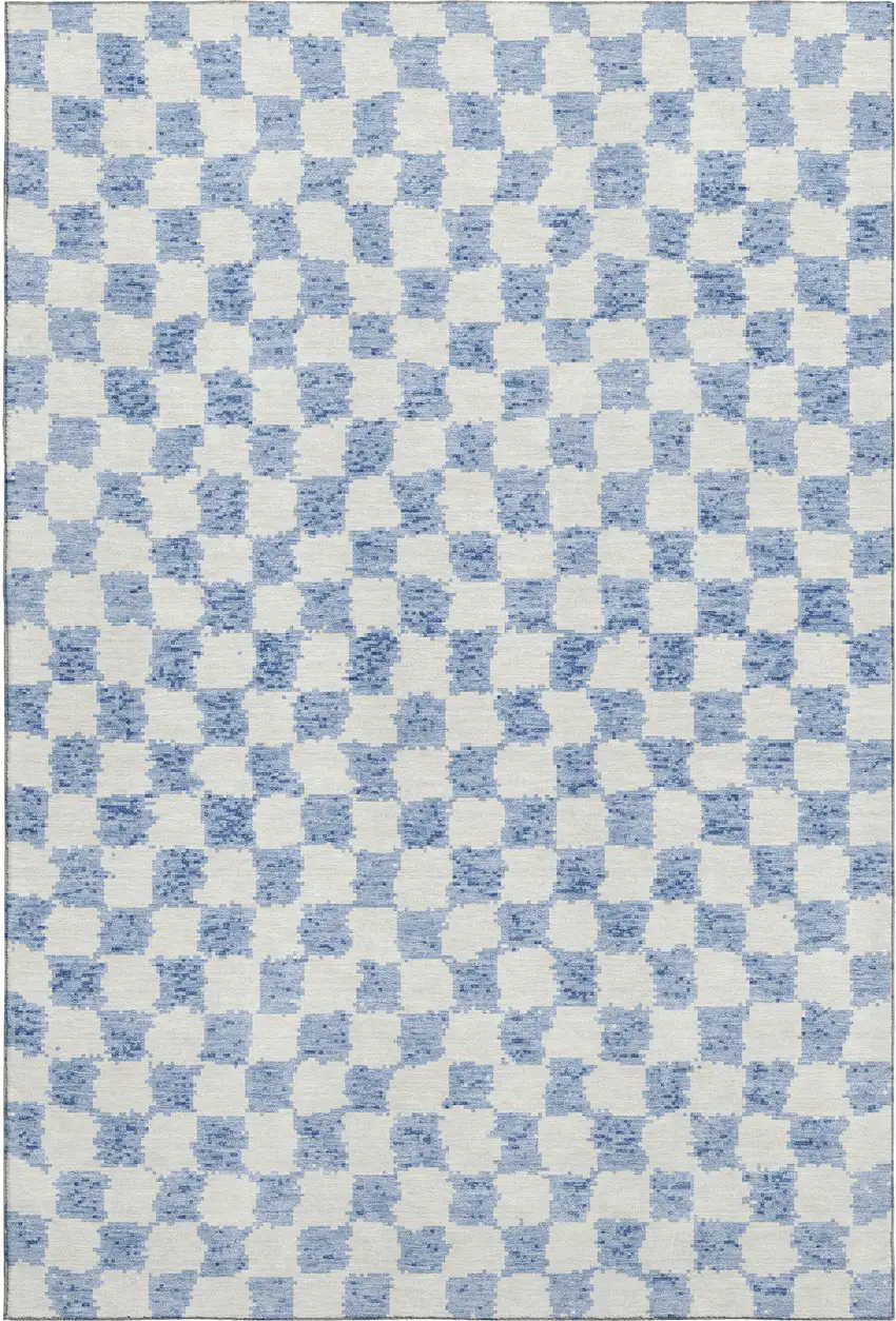 Sky Blue And Ivory Geometric Washable Area Rug With UV Protection Photo 1
