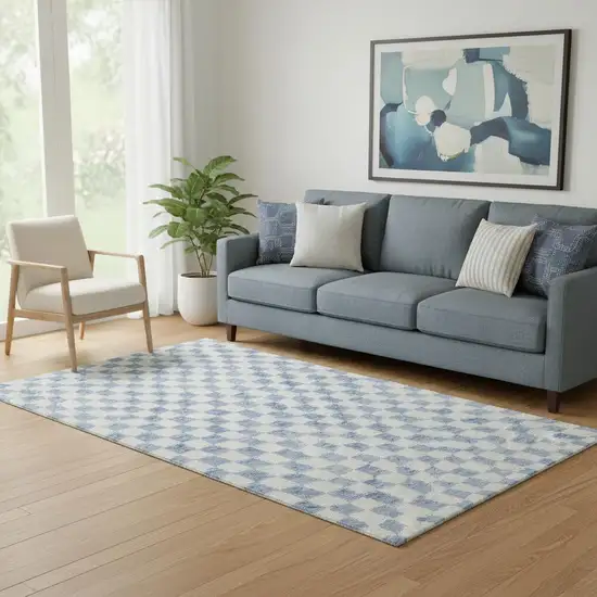 Sky Blue And Ivory Geometric Washable Area Rug With UV Protection Photo 2