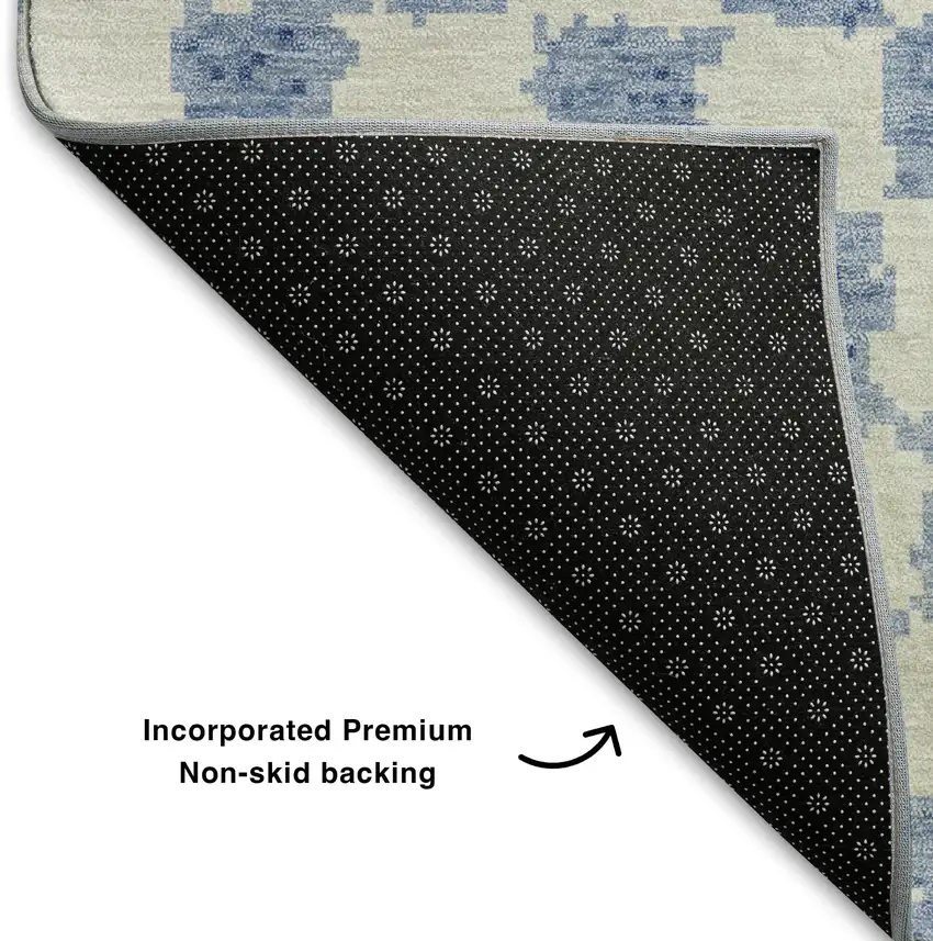 Sky Blue And Ivory Geometric Washable Area Rug With UV Protection Photo 7