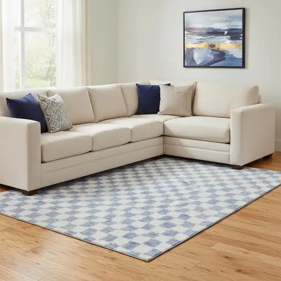 Sky Blue And Ivory Geometric Washable Area Rug With UV Protection Photo 2