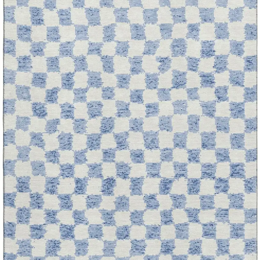 Sky Blue And Ivory Geometric Washable Area Rug With UV Protection Photo 3