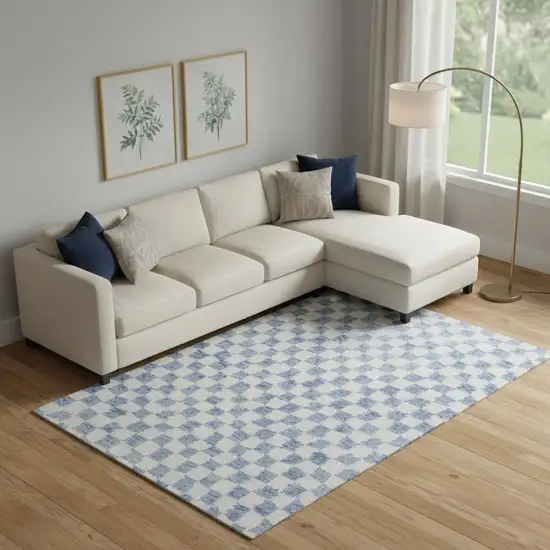 Sky Blue And Ivory Geometric Washable Area Rug With UV Protection Photo 2