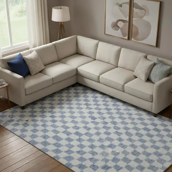 Sky Blue And Ivory Geometric Washable Area Rug With UV Protection Photo 2