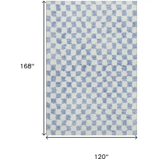 Sky Blue And Ivory Geometric Washable Area Rug With UV Protection Photo 9
