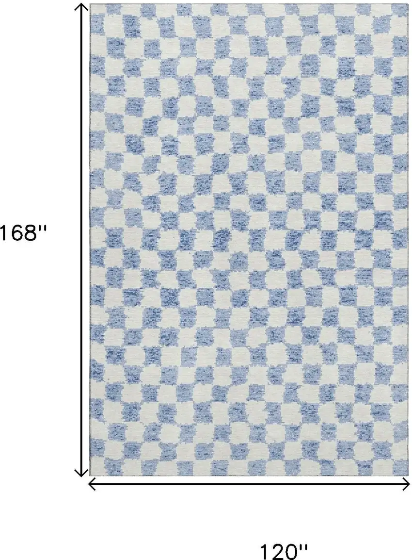Sky Blue And Ivory Geometric Washable Area Rug With UV Protection Photo 9