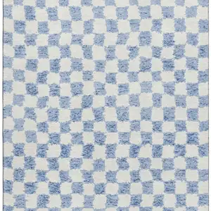 Photo of Sky Blue And Ivory Geometric Washable Area Rug With UV Protection