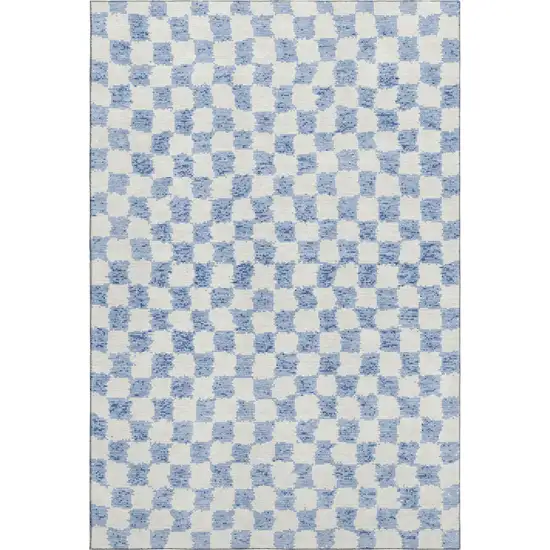 Sky Blue And Ivory Geometric Washable Area Rug With UV Protection Photo 1