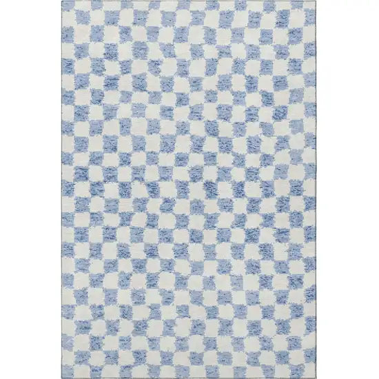 Sky Blue And Ivory Geometric Washable Area Rug With UV Protection Photo 4