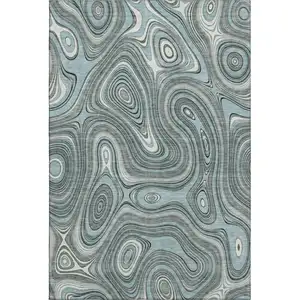 Photo of Sky Blue And Ivory Geometric Washable Area Rug With UV Protection