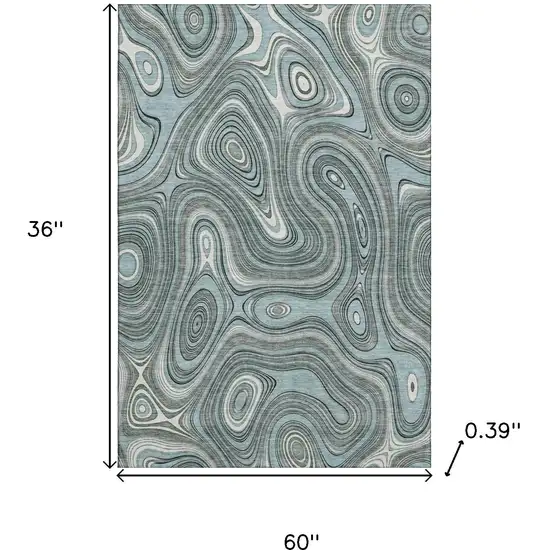 Sky Blue And Ivory Geometric Washable Area Rug With UV Protection Photo 9