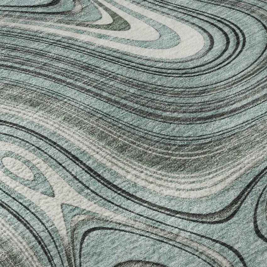 Sky Blue And Ivory Geometric Washable Area Rug With UV Protection Photo 8