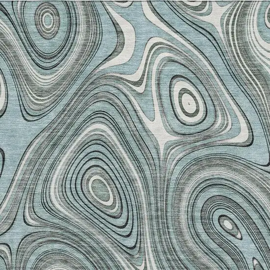 Sky Blue And Ivory Geometric Washable Area Rug With UV Protection Photo 3