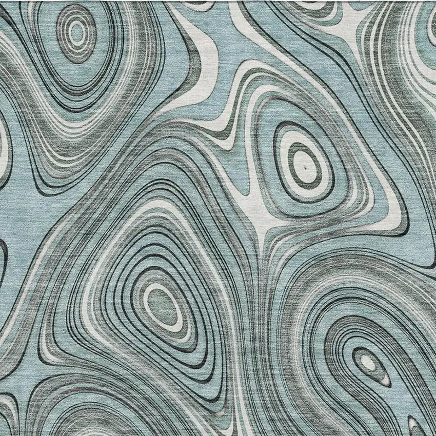 Sky Blue And Ivory Geometric Washable Area Rug With UV Protection Photo 3