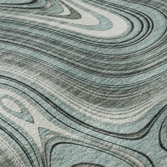 Sky Blue And Ivory Geometric Washable Area Rug With UV Protection Photo 8