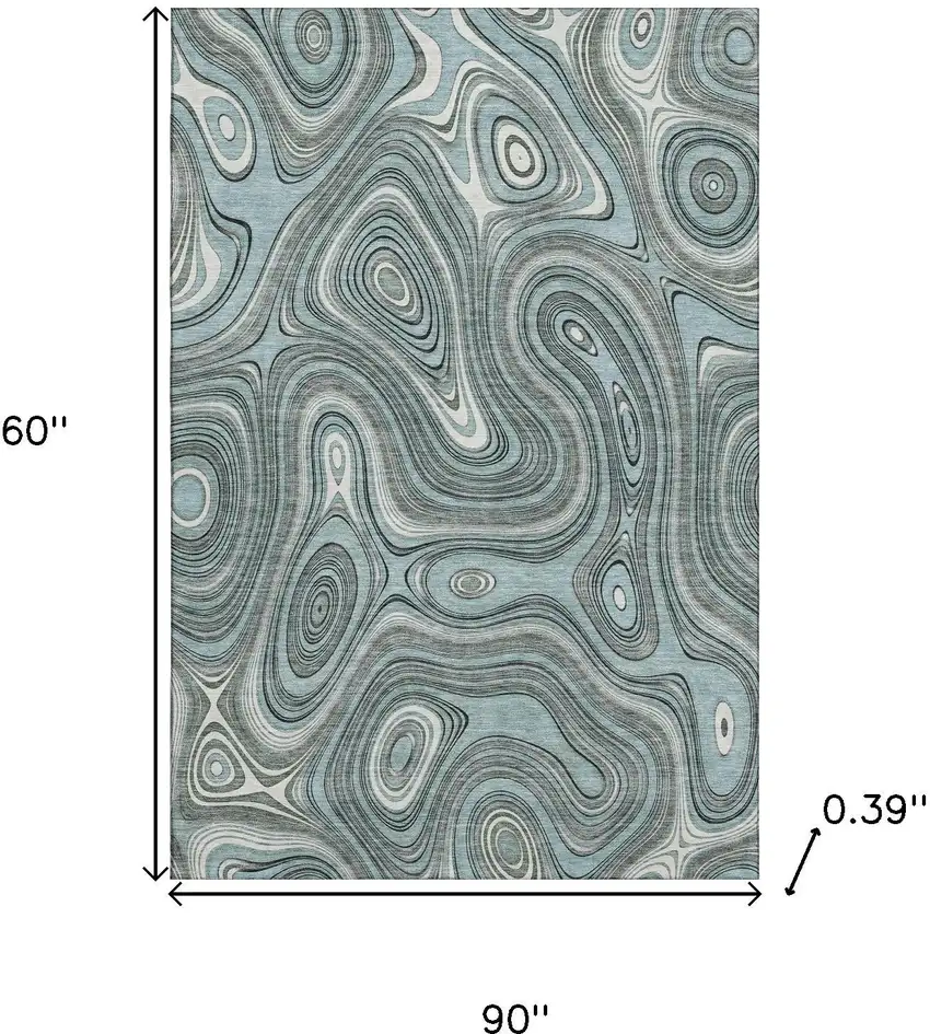 Sky Blue And Ivory Geometric Washable Area Rug With UV Protection Photo 9