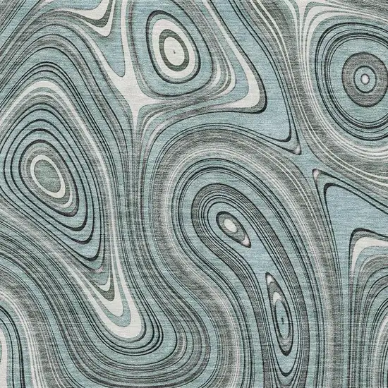 Sky Blue And Ivory Geometric Washable Area Rug With UV Protection Photo 3