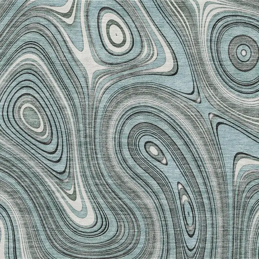 Sky Blue And Ivory Geometric Washable Area Rug With UV Protection Photo 3