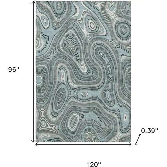 Sky Blue And Ivory Geometric Washable Area Rug With UV Protection Photo 9