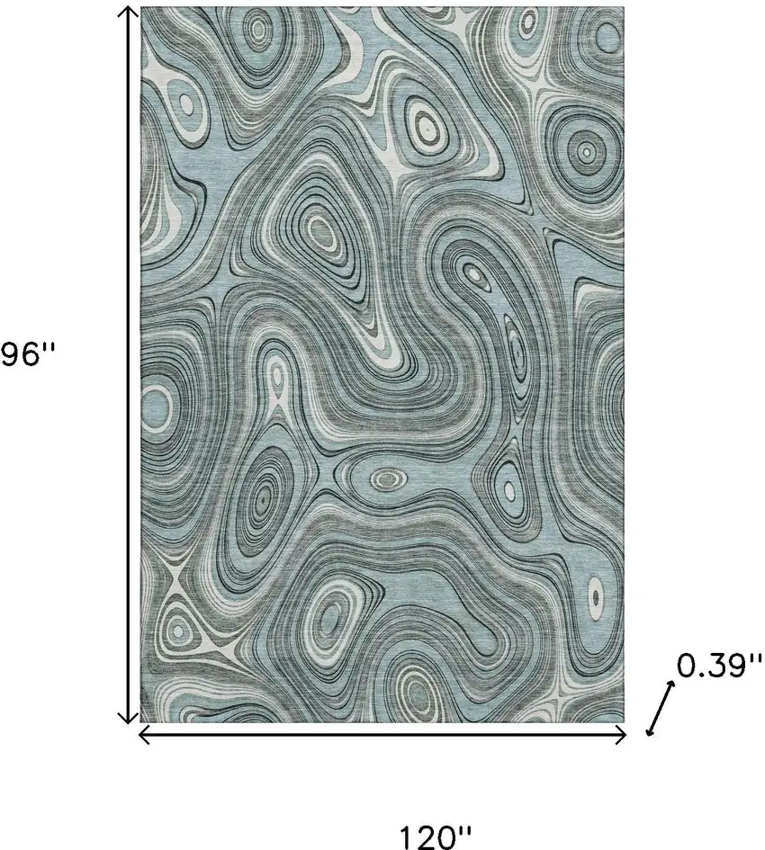 Sky Blue And Ivory Geometric Washable Area Rug With UV Protection Photo 9