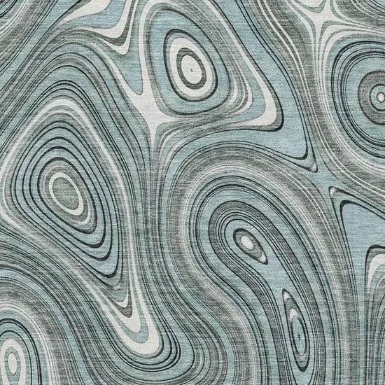 Sky Blue And Ivory Geometric Washable Area Rug With UV Protection Photo 3