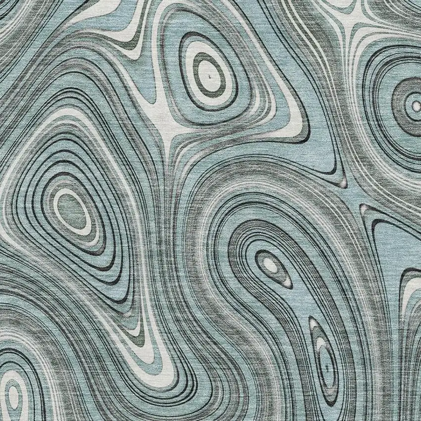 Sky Blue And Ivory Geometric Washable Area Rug With UV Protection Photo 3