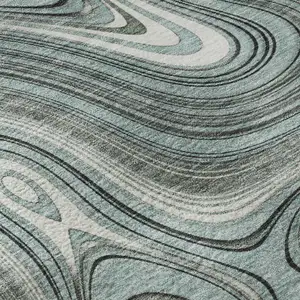 Photo of Sky Blue And Ivory Geometric Washable Area Rug With UV Protection